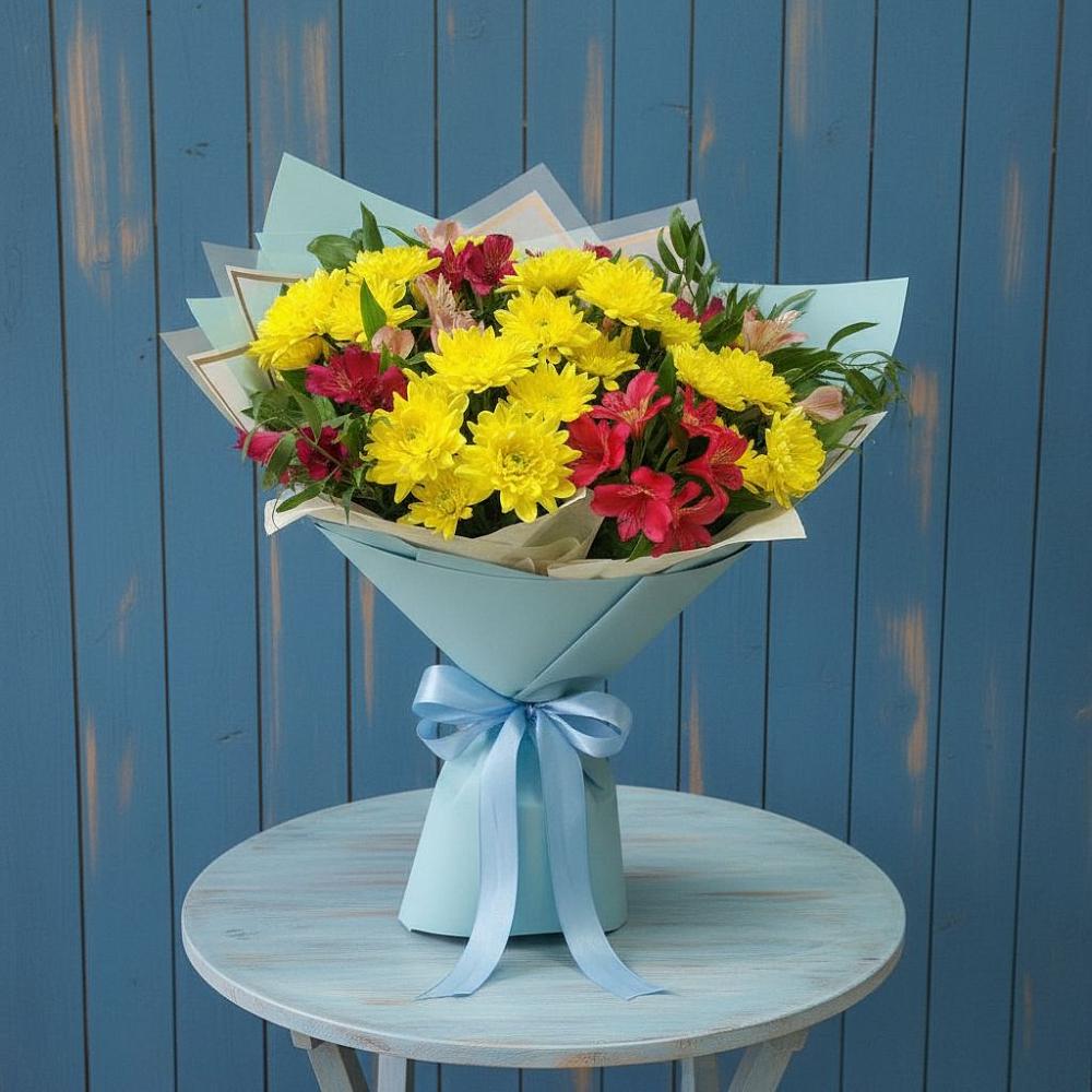Букет цветов из: Альстромерии и Хризантемы в Балее