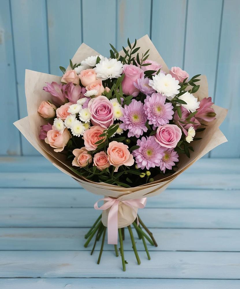 Букет цветов из: Хризантемы, Розы и Альстромерии в Балее