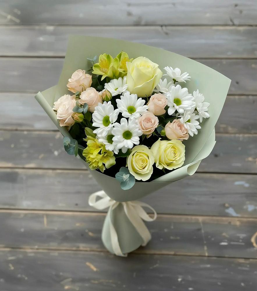 Букет цветов из: Альстромерии, Розы и Хризантемы в Балее