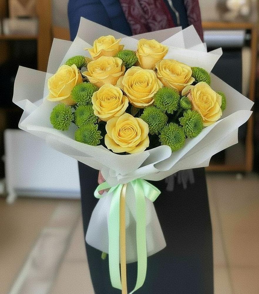 Букет цветов из: Хризантемы и Розы в Балее