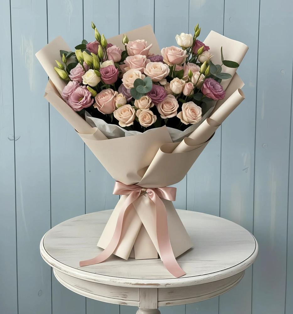 Букет цветов из: Розы и Лизиантусы в Балее