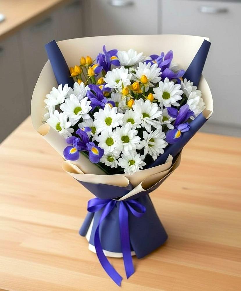 Букет цветов из: Розы, Ирисы и Хризантемы в Балее