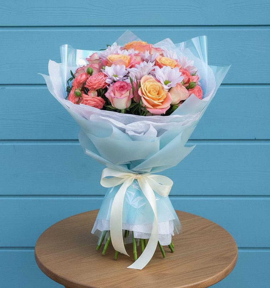 Букет цветов из: Хризантемы и Розы в Балее