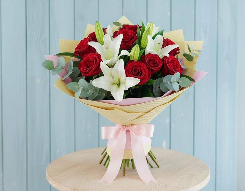 Букет цветов из: Лилии и Розы в Балее